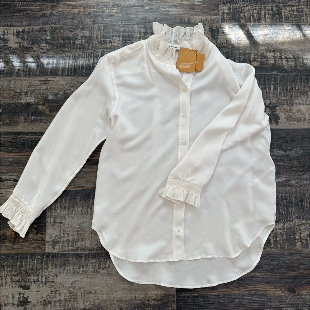 NWT Sandro Women's Cream Ruffle Blouse - Picture 4 of 6